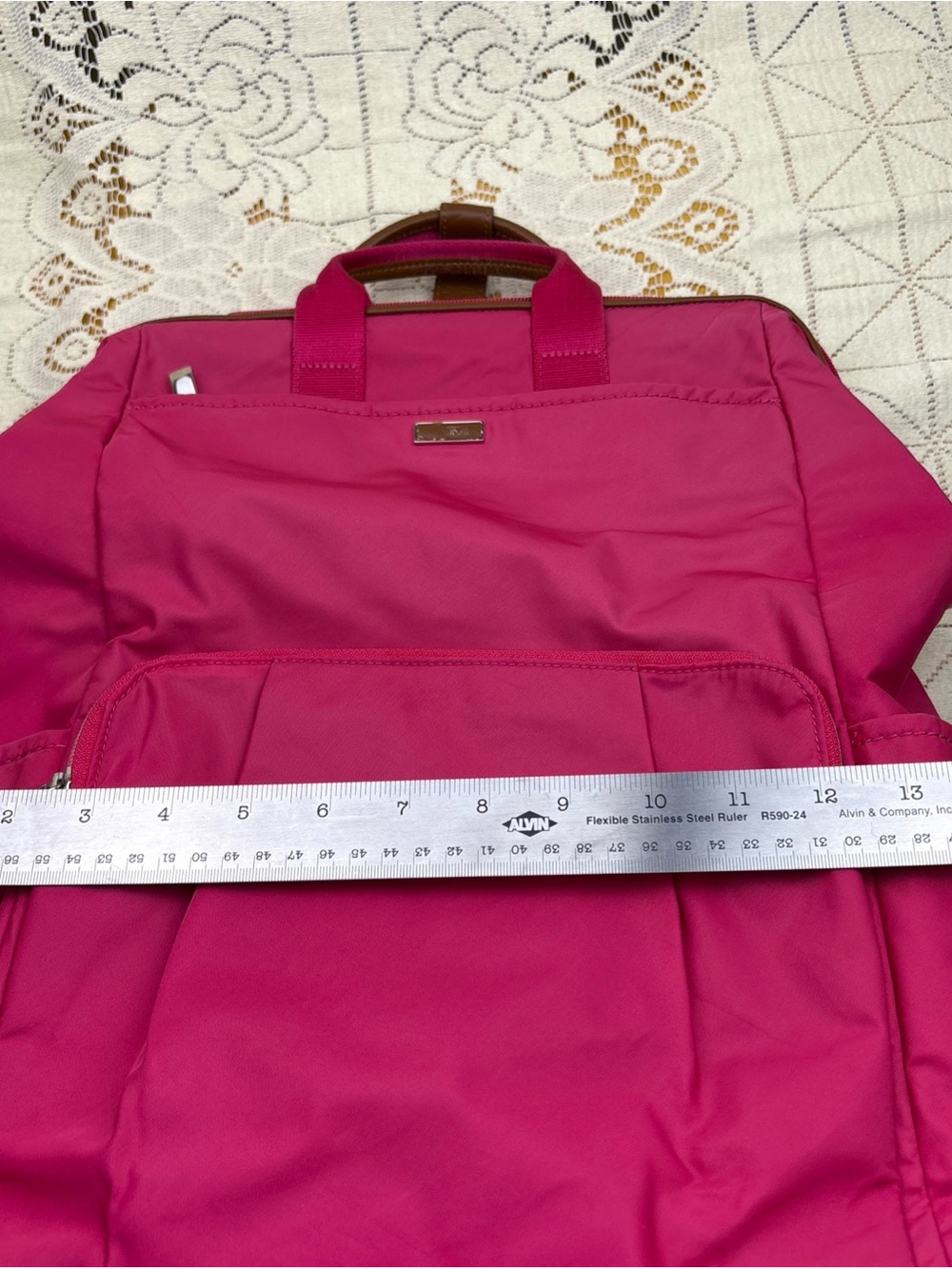 TUMI Backpack With Computer Sleeve Nylon with Leather Trim Pink - Picture 15 of 16